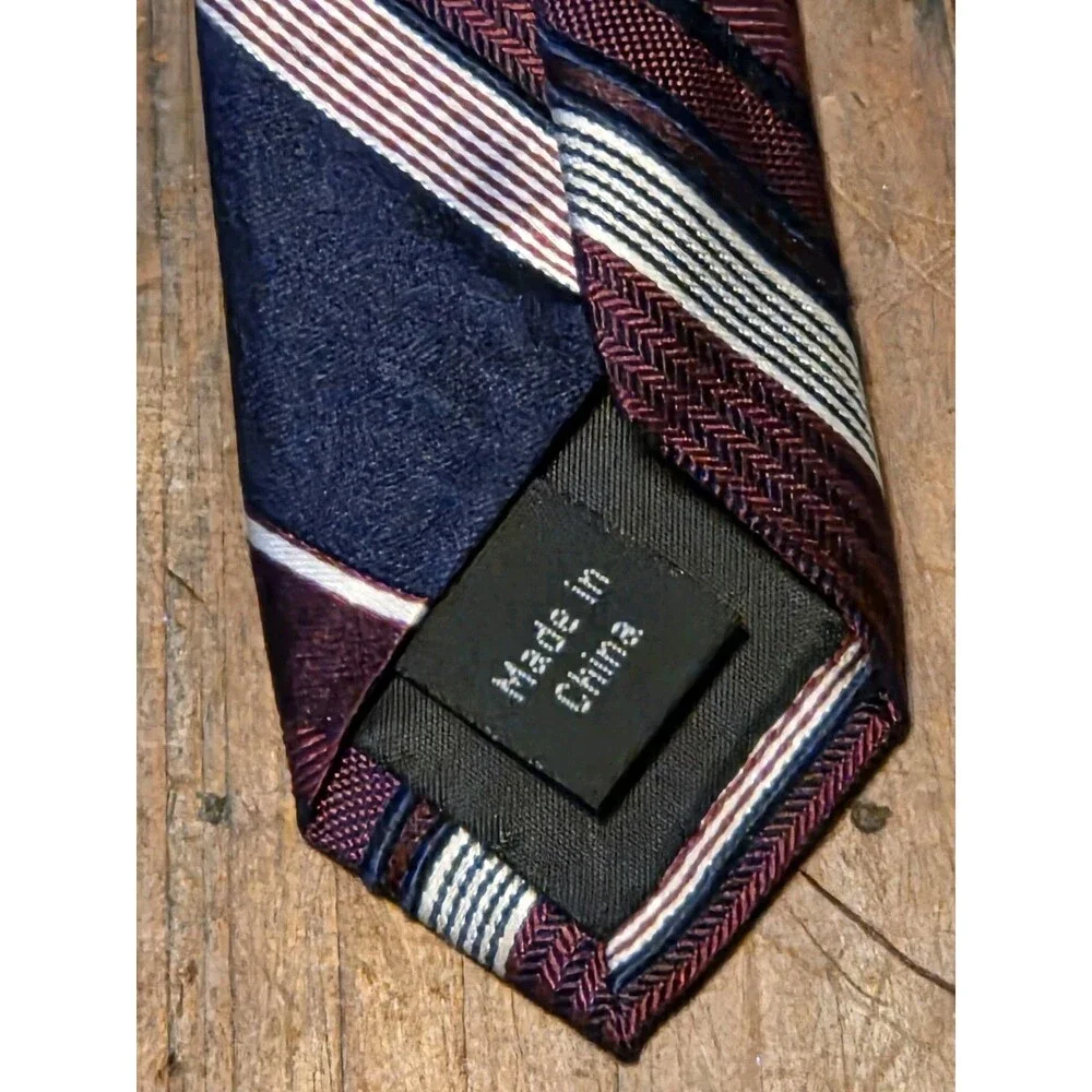 MICHAEL KORS Men's Silk Tie ~ Burgundy, White & Blue Striped